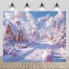 CHNYWORK 12x10ft Pink Christmas Village Backdrop Christmas Tree Gingerbread House Candy House Winter Snowy Landscape Background Xmas Eve New Year Kids Birthday Party Decor Portrait Photo Booth Props view 1
