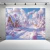 CHNYWORK 12x10ft Pink Christmas Village Backdrop Christmas Tree Gingerbread House Candy House Winter Snowy Landscape Background Xmas Eve New Year Kids Birthday Party Decor Portrait Photo Booth Props view 2