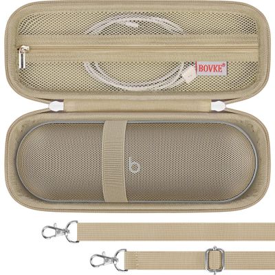 BOVKE Carrying Case for Beats Pill - Portable Bluetooth Speaker, New Beats Pill Wireless Speaker Travel Holder Bag with Extra Mesh Pocket for Charging Cables, Accessories, Gold+Gold