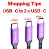 100W 2-in-1 USB-C Cable 4FT Purple, Dual USB C 5A Fast Charging, Splitter Multi USB Type C Charge for MacBook Air, iPhone 15 Plus/Pro Max, iPad Pro, Samsung Galaxy S24 S23, Tab S9, Lenovo, Dell Laptop view 2