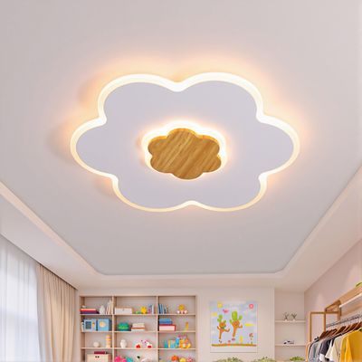 TRUWELLA LED Ceiling Light Fixture 15.7in Dimmable Flower Shape Wooden Nursery Light with Remote for Kids Room, Bedroom, Living Room