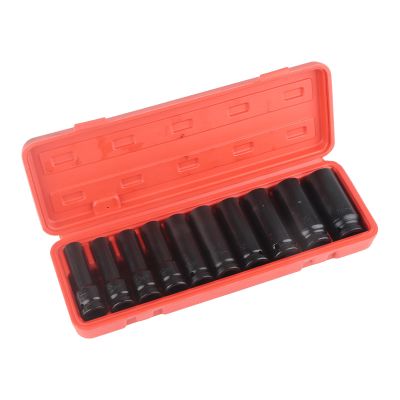 PZLVAME 1/2 Inch Deep Impact Socket Tool Set, 10pcs 6 Point Head Socket, High Hardness, Quick Repair, Chrome Vanadium Steel