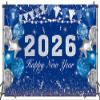 LTDKAEN 2026 Happy New Year Backdrop New Year Photography Party Banner Blue and Silver Balloon New Years Eve Photo Props(86FT) view 1