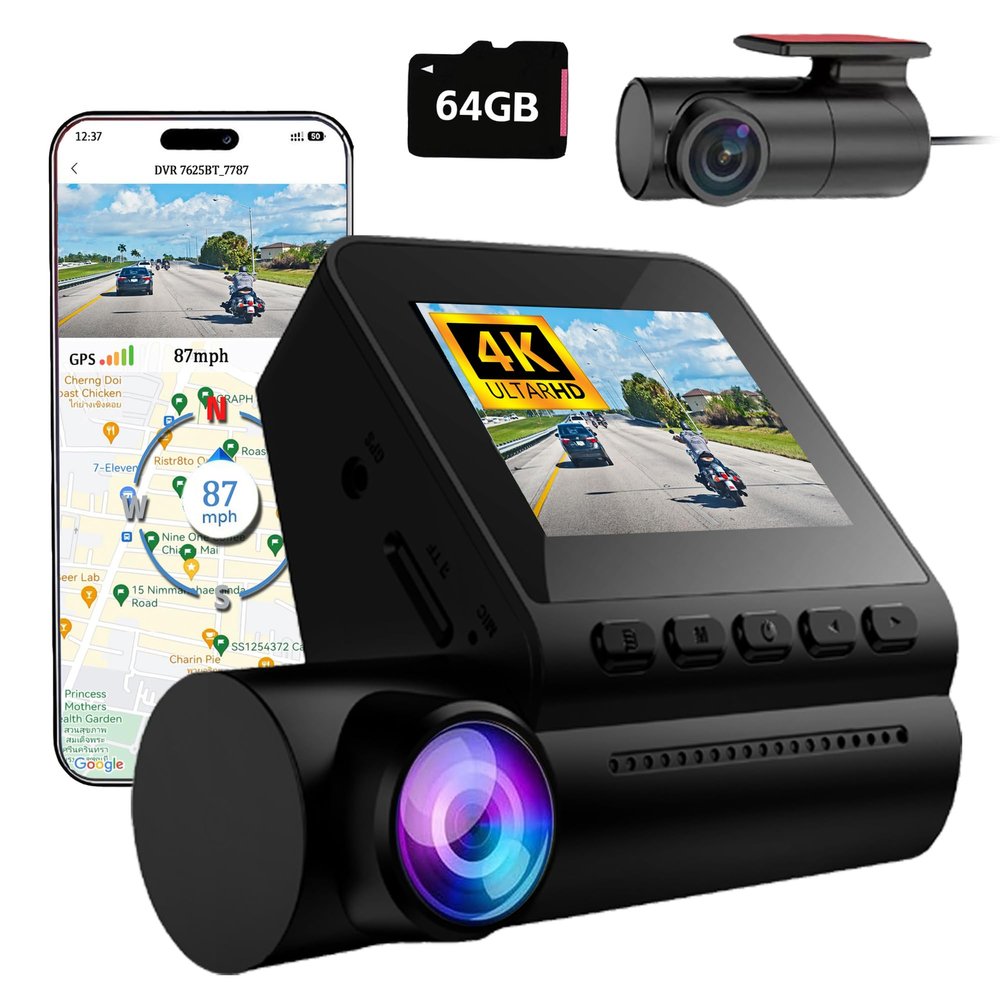 CruGEos Dash Cam Front and Rear, 4K+1080P dashcam Front and Rear Camera, Dash Camera for Cars, with Night Vision, Free 64GB Card, G-Sensor, Built-in Wi-Fi GPS,Loop Recording,24H Parking Monitor