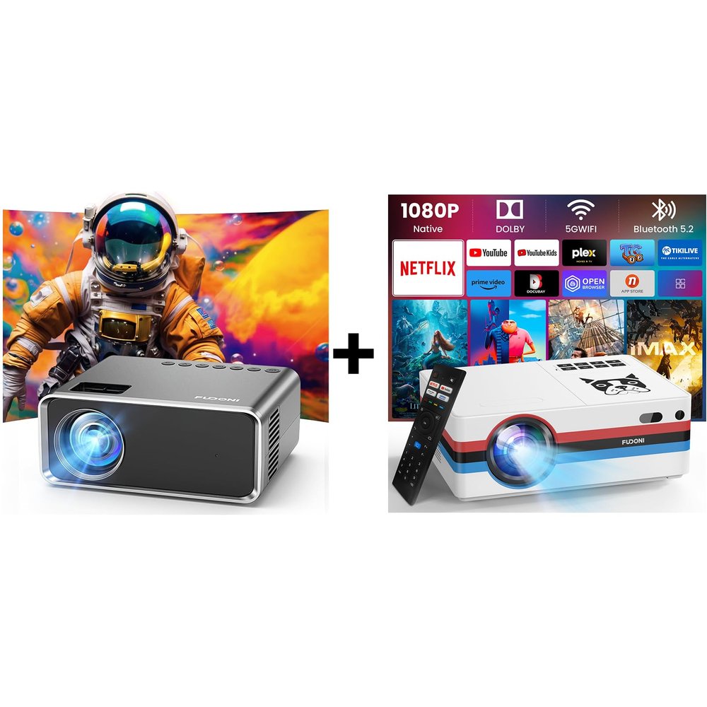 FUDONI GC666 Bluetooth Projector and S1 Netflix Projector, Native 1080P 4K Supported, Outdoor Movie Projector for Home Theater