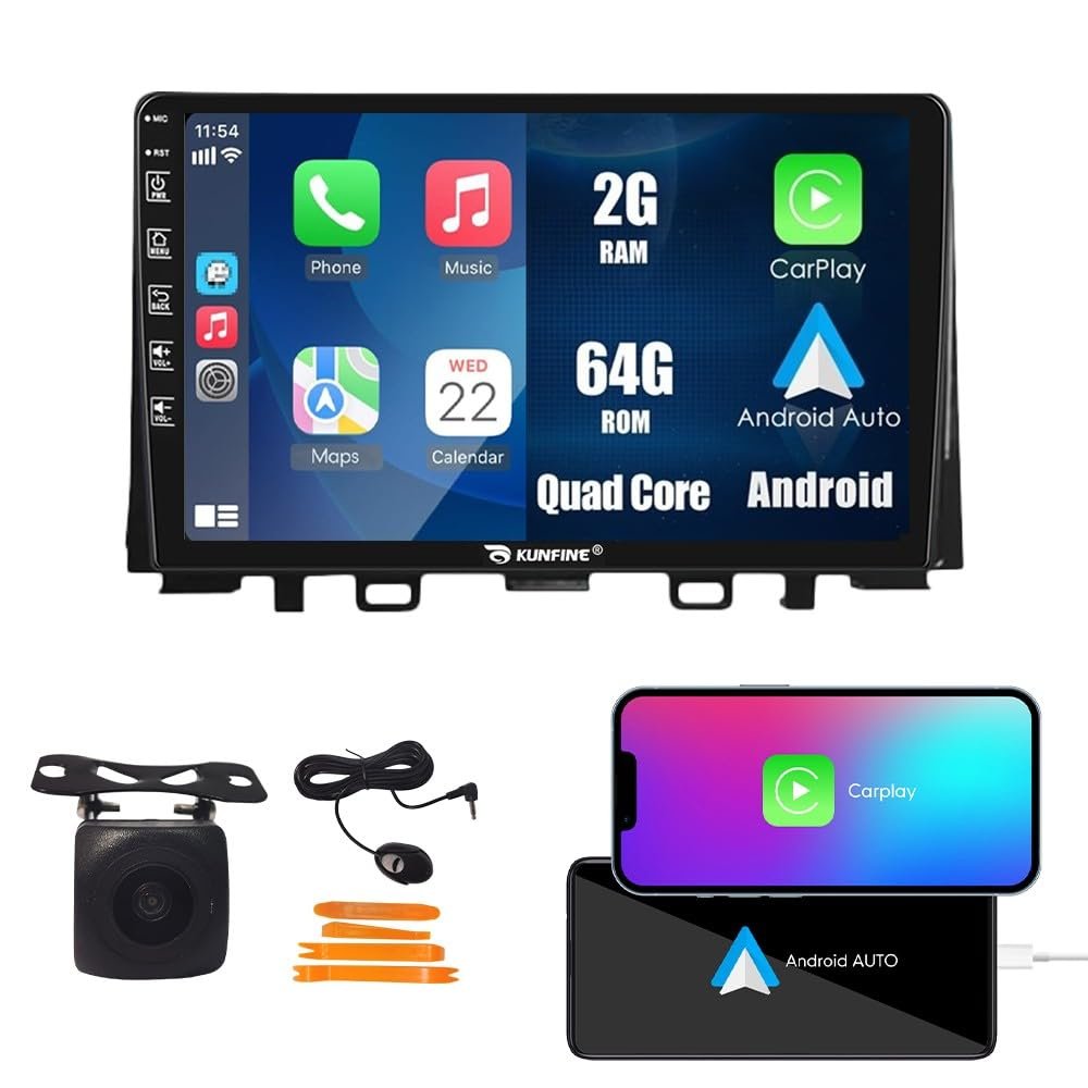 Kunfine Car CarPlay Android Auto Navigation Stereo GPS Radio Reverse Camera Display 9" IPS Touchscreen Headunit Tablet Pad Media Player for Kia Rio 2018-2023, if Applicable Quad Core 2G+64G