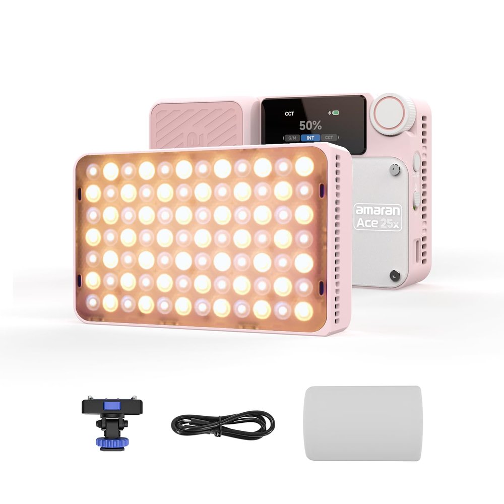 Amaran Ace 25x Video Light - 25W Bi-Color On-Camera Rechargeable LED Photography CCT 2700K-6500K, App Control, 10 Effects, Magnetic Attraction, for Vlog/Video (Pink)