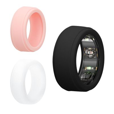 kwmobile 3X Smart Ring Protective Cover Compatible with Oura Ring Gen 3 - S Size 6 7 8 9 10 Case - Silicone Ring Protector - Black/Dusty Pink/Transparent