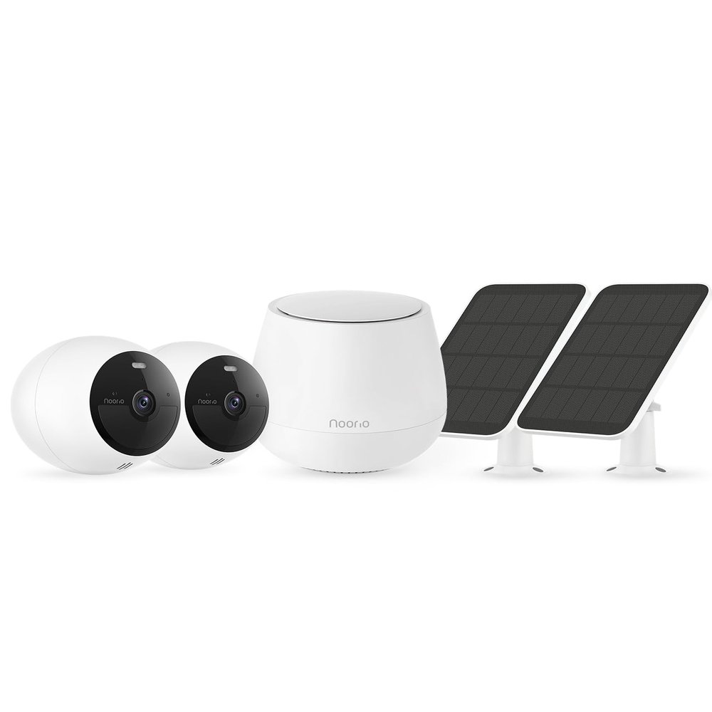 Noorio Home Security Camera System with Smart Hub and Solar Panel, B200 x 2, A201 x 1, Hub x 1