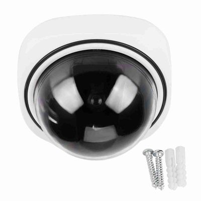 Simulated Dome Camera, Dummy Fake Camera with Flashing Red Led Light, No Wire Surveillance Cameras for Outside Decoy Screws Tape