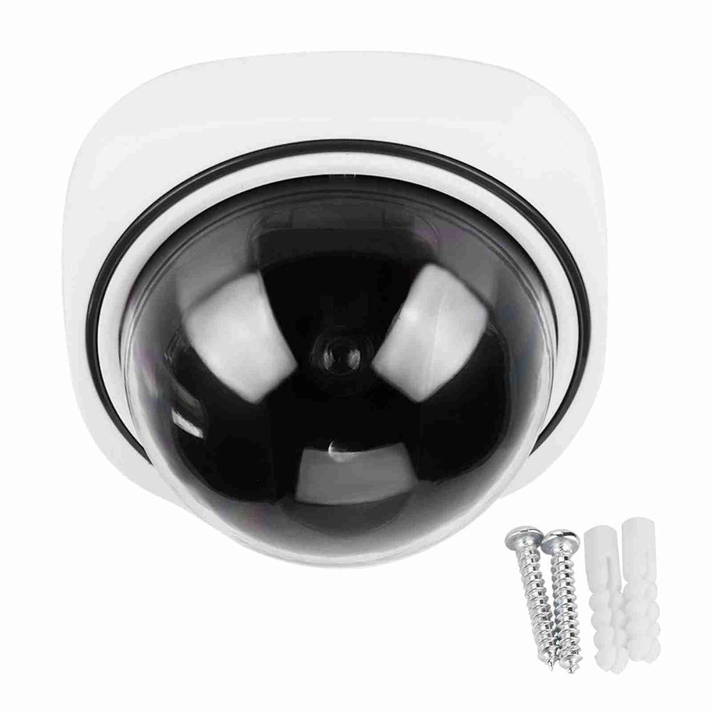 Simulated Dome Camera, Dummy Fake Camera with Flashing Red Led Light, No Wire Surveillance Cameras for Outside Decoy Screws Tape