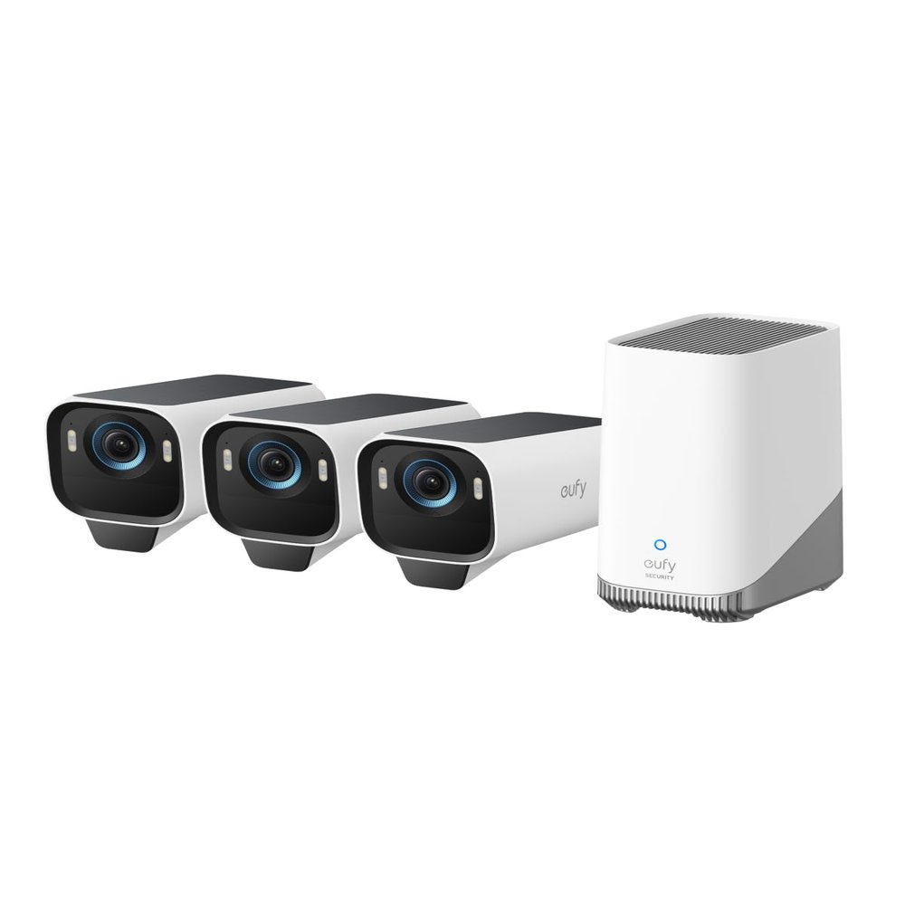 eufy Security eufyCam S3 Pro 3-Cam Kit, Solar Camera Outdoor Wireless, MaxColor Night Vision, 4K Security Camera with Solar Panel, Face Recognition AI, Expandable Local Storage, No Monthly Fee