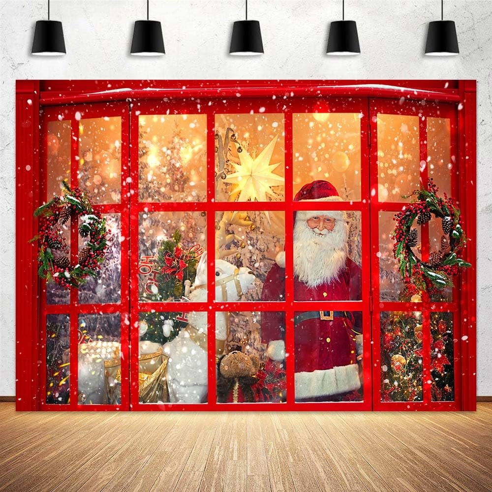 10X10ft Christmas Store Santa Claus Photo Backdrop Photography Background, Xmas Winter Gifts Backdrops Photo Booth Prop Decorations Wall Decor Banner Tablecloth