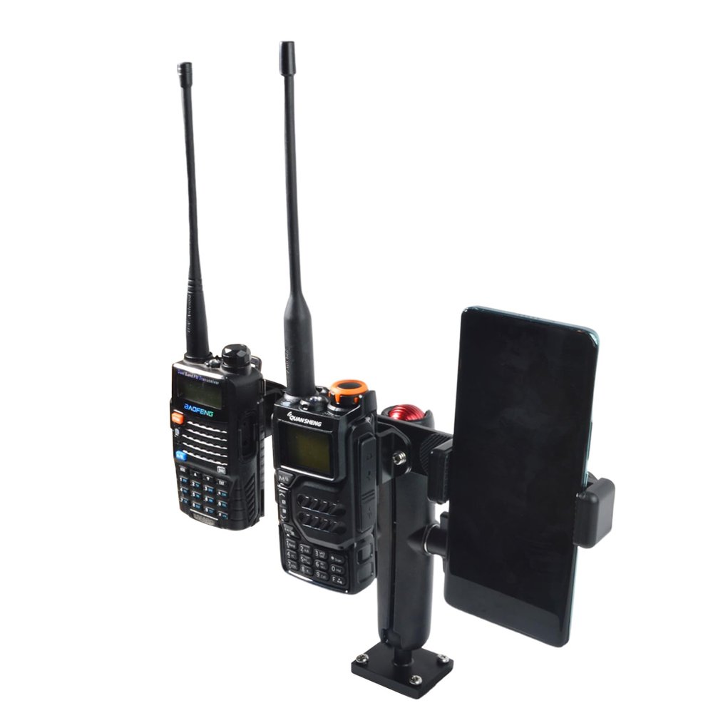 Universal Walkie-Talkie and CB Mic Holder, Cellphone GPS Bracket with Adhesive Back and Pre Drill Holes with Self-Tapping Screw for Yaesu Baofeng Kenwood Quansheng Midland Motorola