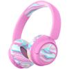 iClever BTH22 Kids Bluetooth Headphones, 60H Play Time, 74/85 dBA Safe Volume, Bluetooth 5.4, USB C, Over Ear Kids Headphones Wireless with Mic AUX Cord for iPad/Tablet/Travel/School, Pink-Stripe view 1