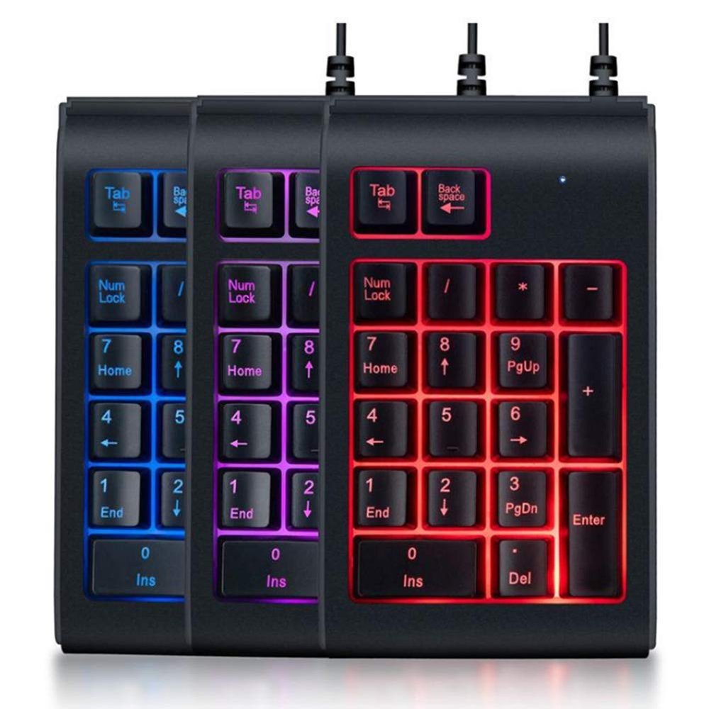 BONKZEBU Backlit Keypad USB Wired Numeric Keyboard Mechanical Feel Tricolor Breathing Black (Black)