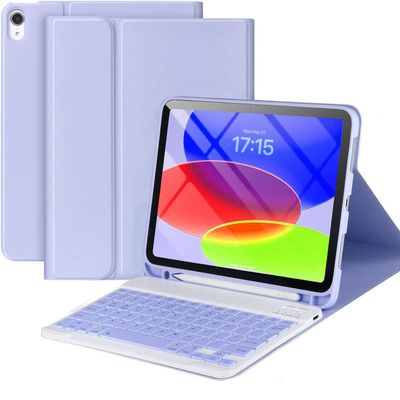 Keyboard Case Compatible for iPad 11th (A16) /10th Gen 10.9 Inch 2025/2022, A3354/A3355/A2696/A2757, Wireless Bluetooth Keyboard Cover Compatible for iPad 10th Generation with Pencil Holder Purple