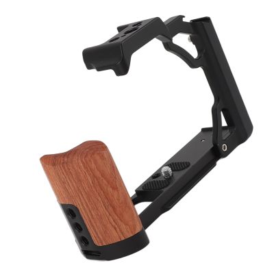 Naroote Wood Handle Metal Camera Cage, ZFC Anodized Anti Slip Easy to Install Camera Video Cage Camera Cage with Wood Handle Camera Cage for ZFC (Black)
