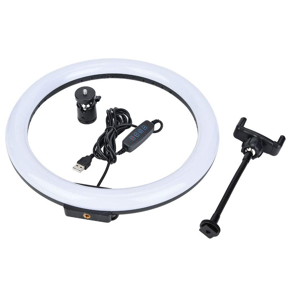 LED Rings Light, Dimmable LED Circle Selfie Ringlight, LED Desktop Light with Ball Head Phone Clip for Live Stream and Video Recording