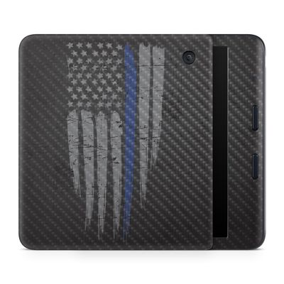 Carbon Fiber E-Reader Skin Compatible with Kobo Libra Colour (2024) - Thin Blue Line - Premium 3M Vinyl Protective Wrap Decal Cover - Easy to Apply | Crafted in The USA by MightySkins