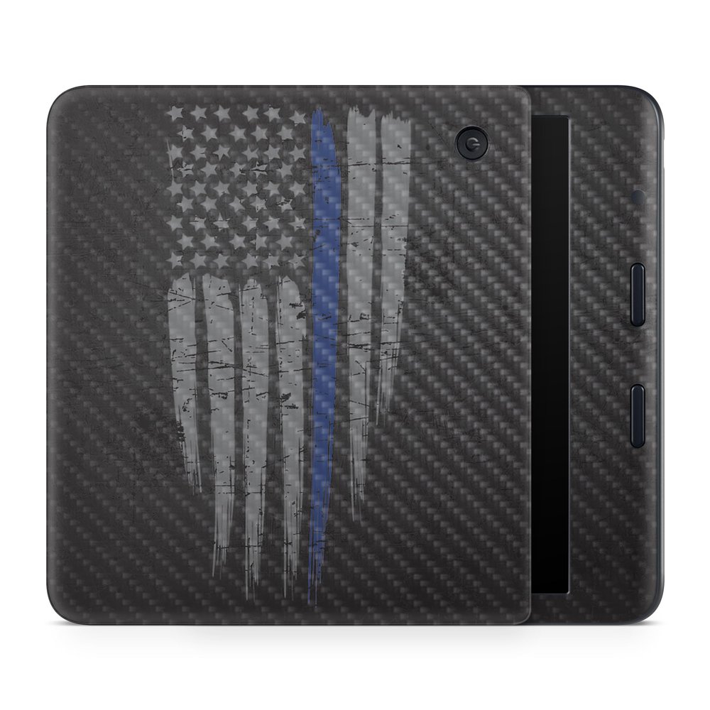 Carbon Fiber E-Reader Skin Compatible with Kobo Libra Colour (2024) - Thin Blue Line - Premium 3M Vinyl Protective Wrap Decal Cover - Easy to Apply | Crafted in The USA by MightySkins