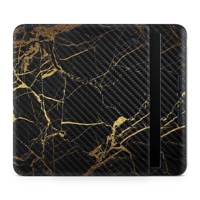 Carbon Fiber E-Reader Skin Compatible with Kobo Libra Colour (2024) - Black Gold Marble - Premium 3M Vinyl Protective Wrap Decal Cover - Easy to Apply | Crafted in The USA by MightySkins