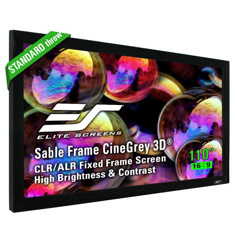 Elite Screens 110 inch CLR and ALR Projector Screen 16:9 4K, Standard Throw Projection Screen, Fixed Frame Projector Screen Grey, Indoor Movie Screen Home Theater - Sable Frame CineGrey 3D ER110DHD3