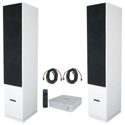 Rockville Bundle: High-Res WiFi Streaming Home Audio Amplifier Receiver Bundle with (2) RockShelf 64W Bookshelf Speakers BN20 20' Pro Cable (4 Items)