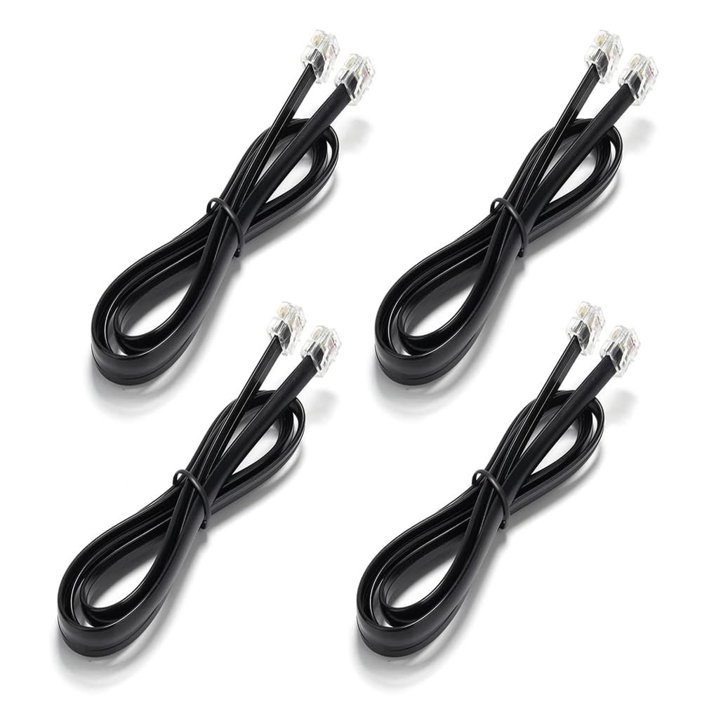 3.3FT - 4 Pack Phone Extension Cord, Telephone Cable with Standard RJ11 Plug (6P4C), Black, for Landline Telephones, Fax, Modems, Answering Machines