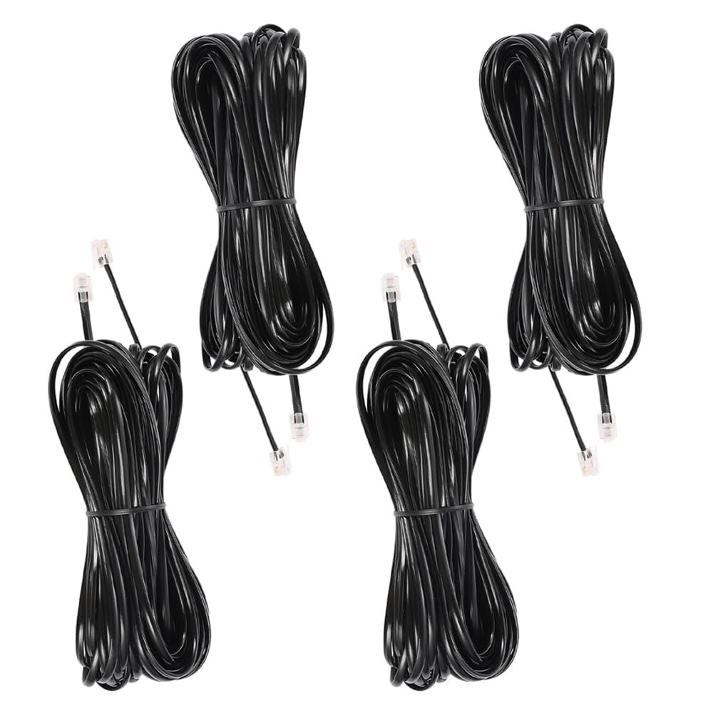 Jozzai 15 FT - 4 Pack Phone Extension Cord, Telephone Cable with Standard RJ11 Plug (6P4C), Black, for Landline Telephones, Fax, Modems, Answering Machines