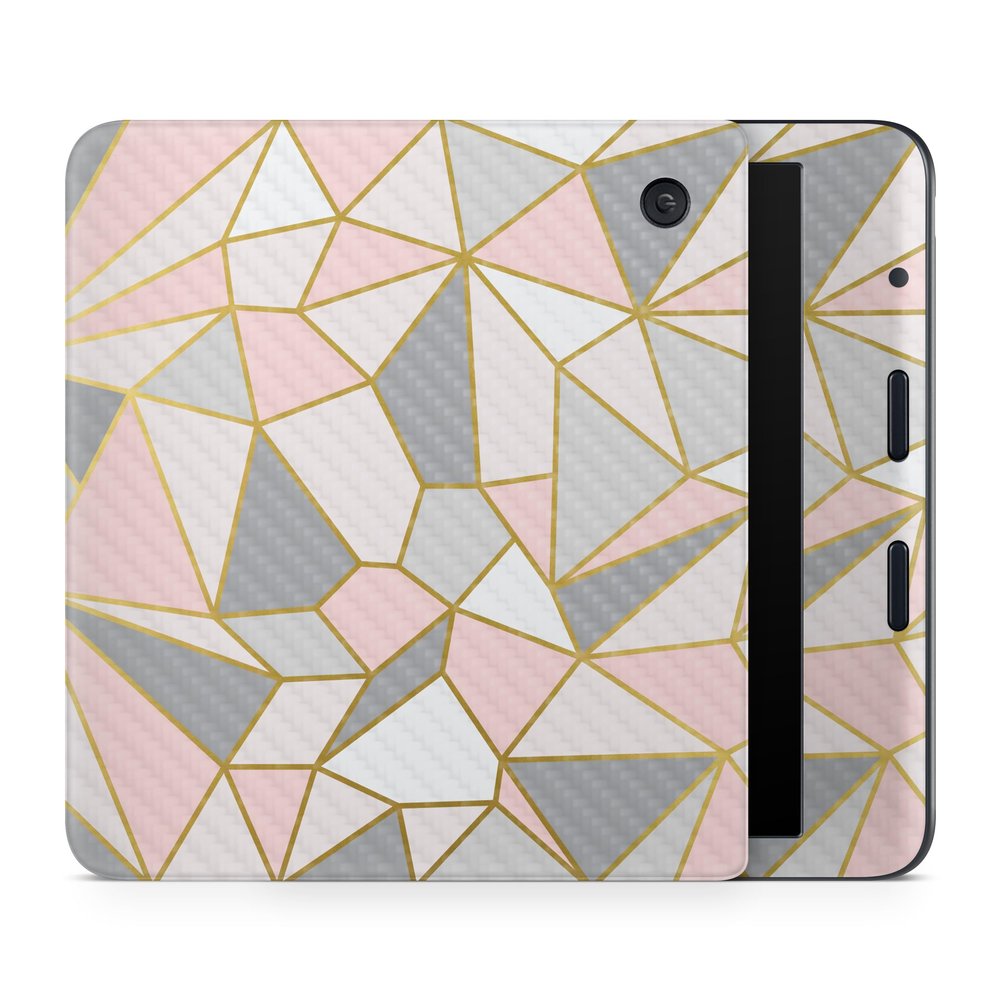 Carbon Fiber E-Reader Skin Compatible with Kobo Libra Colour (2024) - Rose Gold Polygon - Premium 3M Vinyl Protective Wrap Decal Cover - Easy to Apply | Crafted in The USA by MightySkins