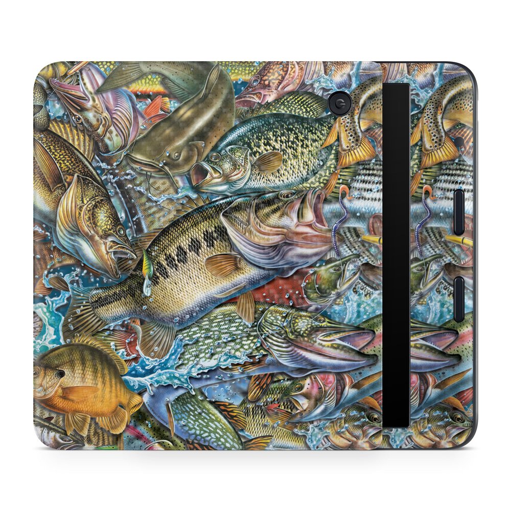 Carbon Fiber E-Reader Skin Compatible with Kobo Libra Colour (2024) - Action Fish Puzzle - Premium 3M Vinyl Protective Wrap Decal Cover - Easy to Apply | Crafted in The USA by MightySkins