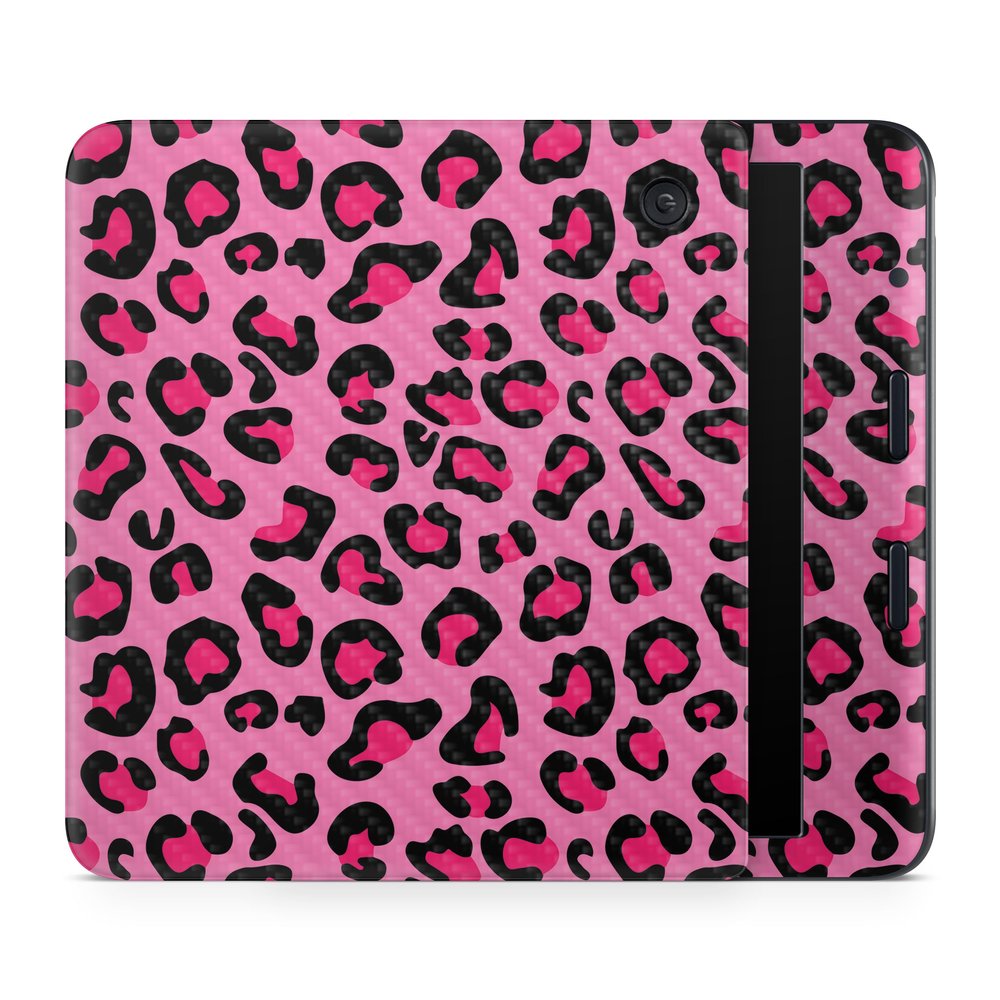 Carbon Fiber E-Reader Skin Compatible with Kobo Libra Colour (2024) - Pink Leopard - Premium 3M Vinyl Protective Wrap Decal Cover - Easy to Apply | Crafted in The USA by MightySkins