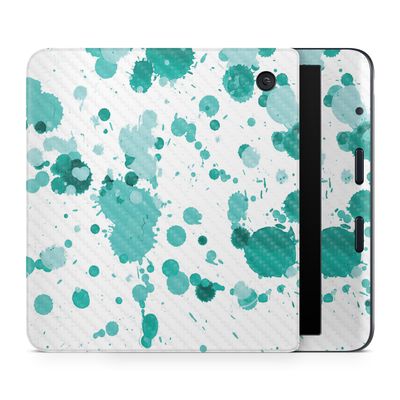 Carbon Fiber E-Reader Skin Compatible with Kobo Libra Colour (2024) - Teal Splatter - Premium 3M Vinyl Protective Wrap Decal Cover - Easy to Apply | Crafted in The USA by MightySkins