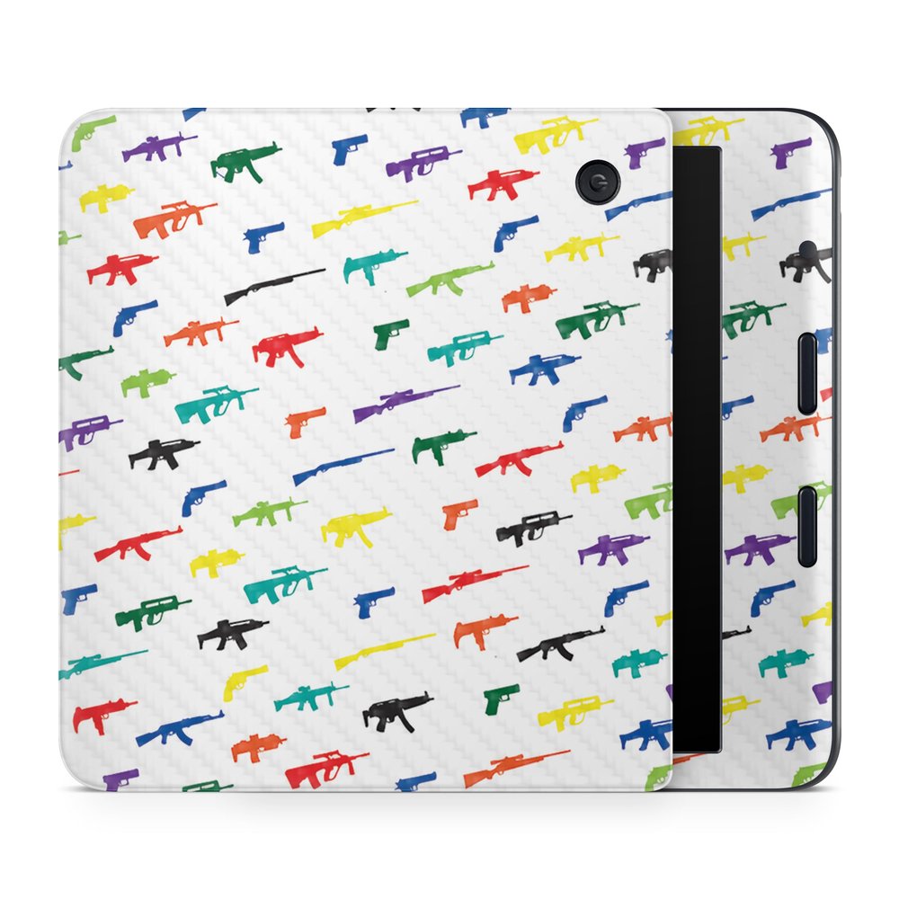 Carbon Fiber E-Reader Skin Compatible with Kobo Libra Colour (2024) - Fun Guns - Premium 3M Vinyl Protective Wrap Decal Cover - Easy to Apply | Crafted in The USA by MightySkins