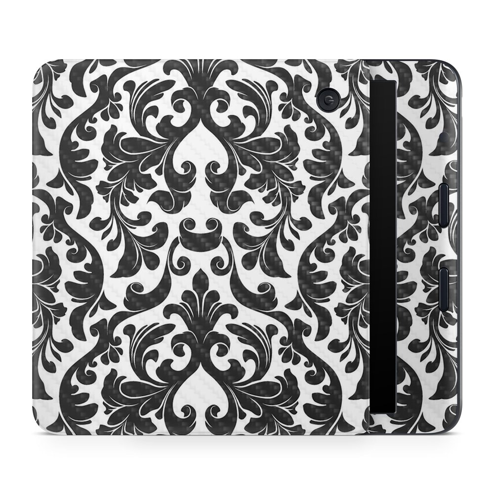 Carbon Fiber E-Reader Skin Compatible with Kobo Libra Colour (2024) - Black Damask - Premium 3M Vinyl Protective Wrap Decal Cover - Easy to Apply | Crafted in The USA by MightySkins