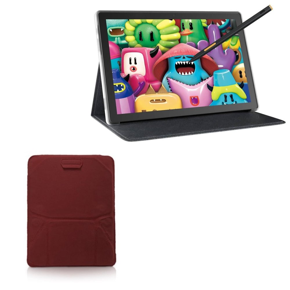 BoxWave Case Compatible with Huion Kamvas Slate 10 (10.1 in) - Velvet Pouch Stand, Velour Slip Sleeve Built-in Foldable Kickstand - Burgundy