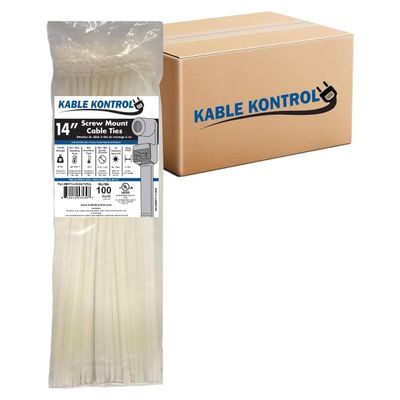 Kable Kontrol Zip Ties with Screw Hole, 14 Inch 5,000 Pcs Natural, 50 Lbs. Tensile Strength, Bulk Pack, Self-Locking, Multipurpose Mounting head Cable Ties for Indoor & Outdoor Use