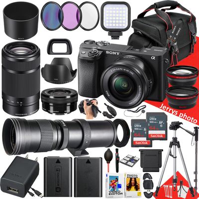 Sony a6400 Mirrorless Camera with Sony E PZ 16-50mm F/3.5-5.6 OSS Lens and Sony E 55-210mm f/4.5-6.3 OSS + 420-800mm Lens + 2PC 64 GB Memory + Extra Battery + More (38pc Bundle) (Renewed)