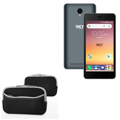 BoxWave Case Compatible with Sky Devices Elite C5 - SoftSuit with Pocket, Soft Pouch Neoprene Cover Sleeve Zipper Pocket - Jet Black with Grey Trim