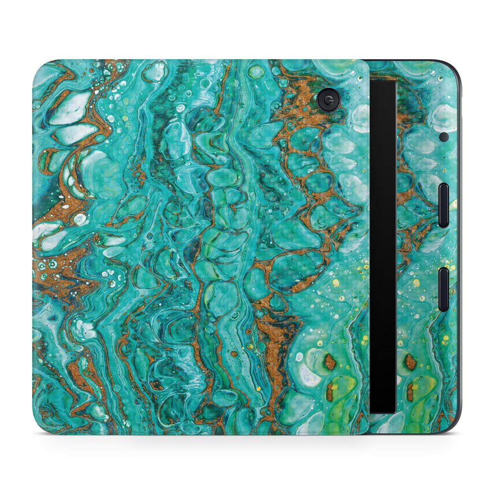 Carbon Fiber E-Reader Skin Compatible with Kobo Libra Colour (2024) - Turquoise Ripple - Premium 3M Vinyl Protective Wrap Decal Cover - Easy to Apply | Crafted in The USA by MightySkins