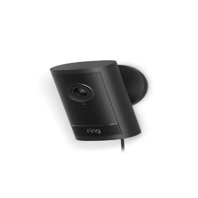 Ring Outdoor Cam Pro, Plug-In (newest model), Home or business security, Retinal 4K with wide-angle video, 10x Enhanced Zoom, and Low-Light Sight, Black