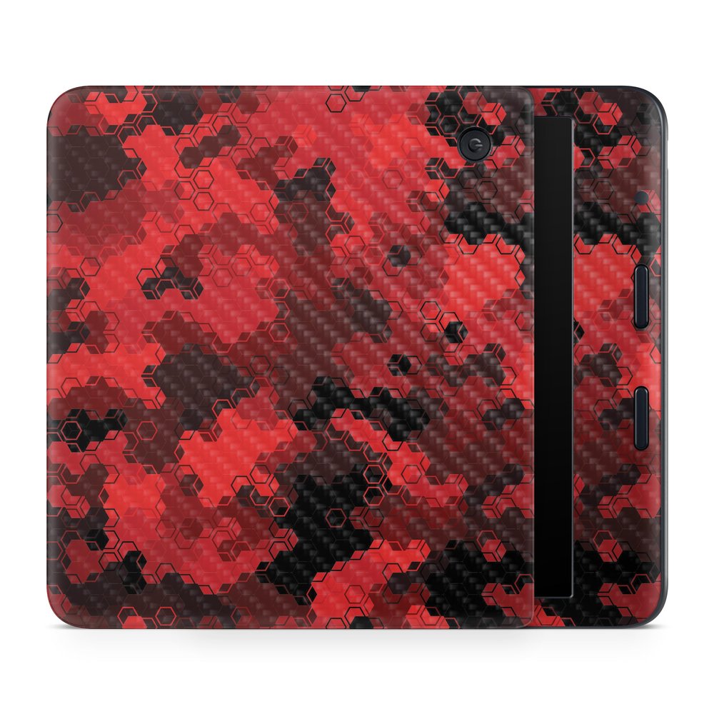 Carbon Fiber E-Reader Skin Compatible with Kobo Libra Colour (2024) - Red Hexa Camo - Premium 3M Vinyl Protective Wrap Decal Cover - Easy to Apply | Crafted in The USA by MightySkins