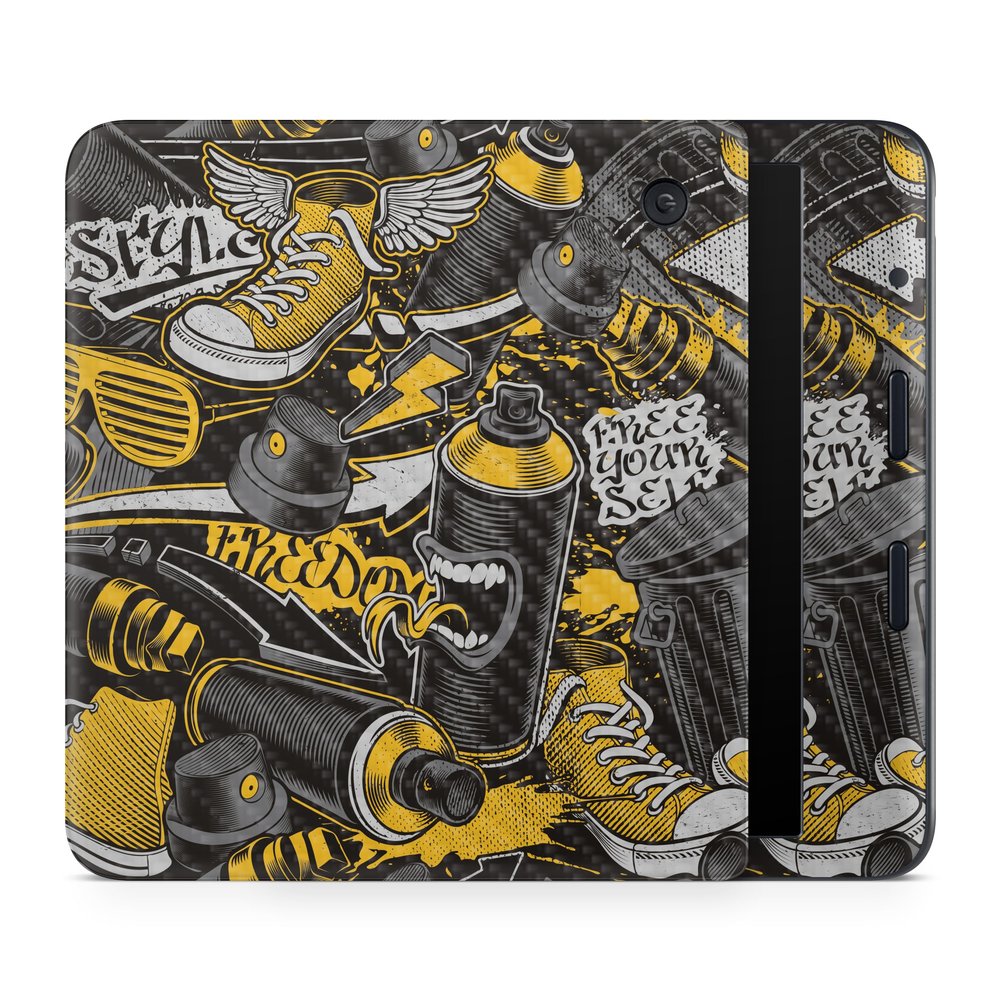 Carbon Fiber E-Reader Skin Compatible with Kobo Libra Colour (2024) - Yellow Hip Hop - Premium 3M Vinyl Protective Wrap Decal Cover - Easy to Apply | Crafted in The USA by MightySkins