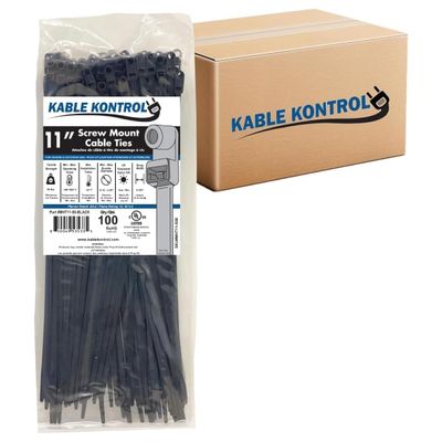 Kable Kontrol Zip Ties with Screw Hole, 11 Inch 6,500 Pcs Black, 50 Lbs. Tensile Strength, Bulk Pack, Self-Locking, Multipurpose Mounting head Cable Ties for Indoor & Outdoor Use