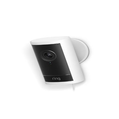 Ring Outdoor Cam Pro, Plug-In (newest model), Home or business security, Retinal 4K with wide-angle video, 10x Enhanced Zoom, and Low-Light Sight, White