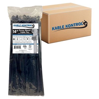 Kable Kontrol Zip Ties with Screw Hole, 14 Inch 2,000 Pcs Black, 120 Lbs. Tensile Strength, Bulk Pack, Self-Locking, Multipurpose Mounting head Cable Ties for Indoor & Outdoor Use