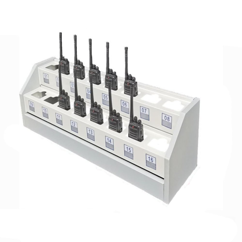 Handheld Radio Holder and Walkie Talkie Organizer - Universal Case With Multi Grids, Wall Mounted Tool Storage Cabinet and Microphone Hanger