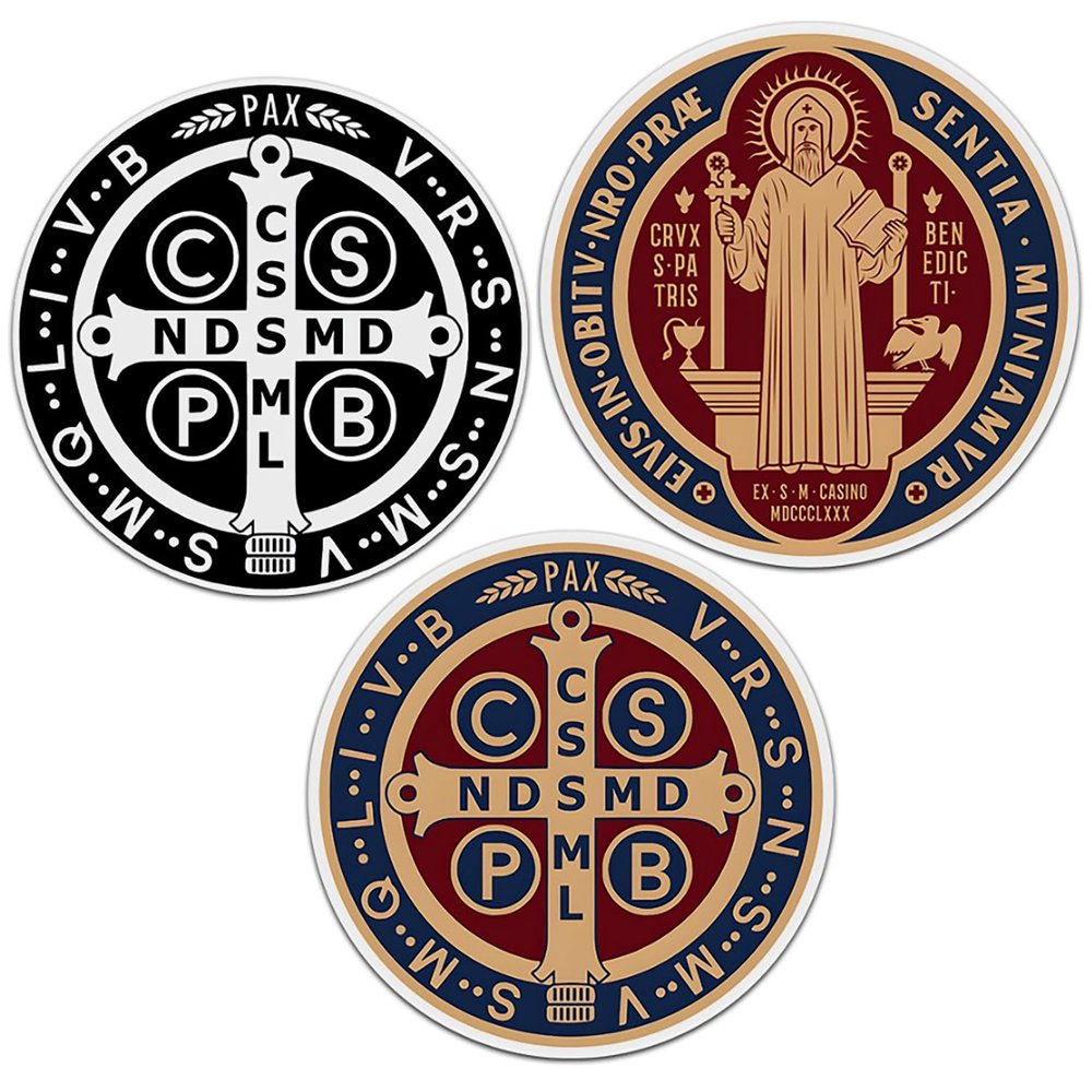(3 PCs) St Benedict Medal Sticker Saint Benedict Stickers Christian Catholic Gift Waterproof Vinyl Sticker Decal for Laptop Water Bottle Hardhat 3 Inches