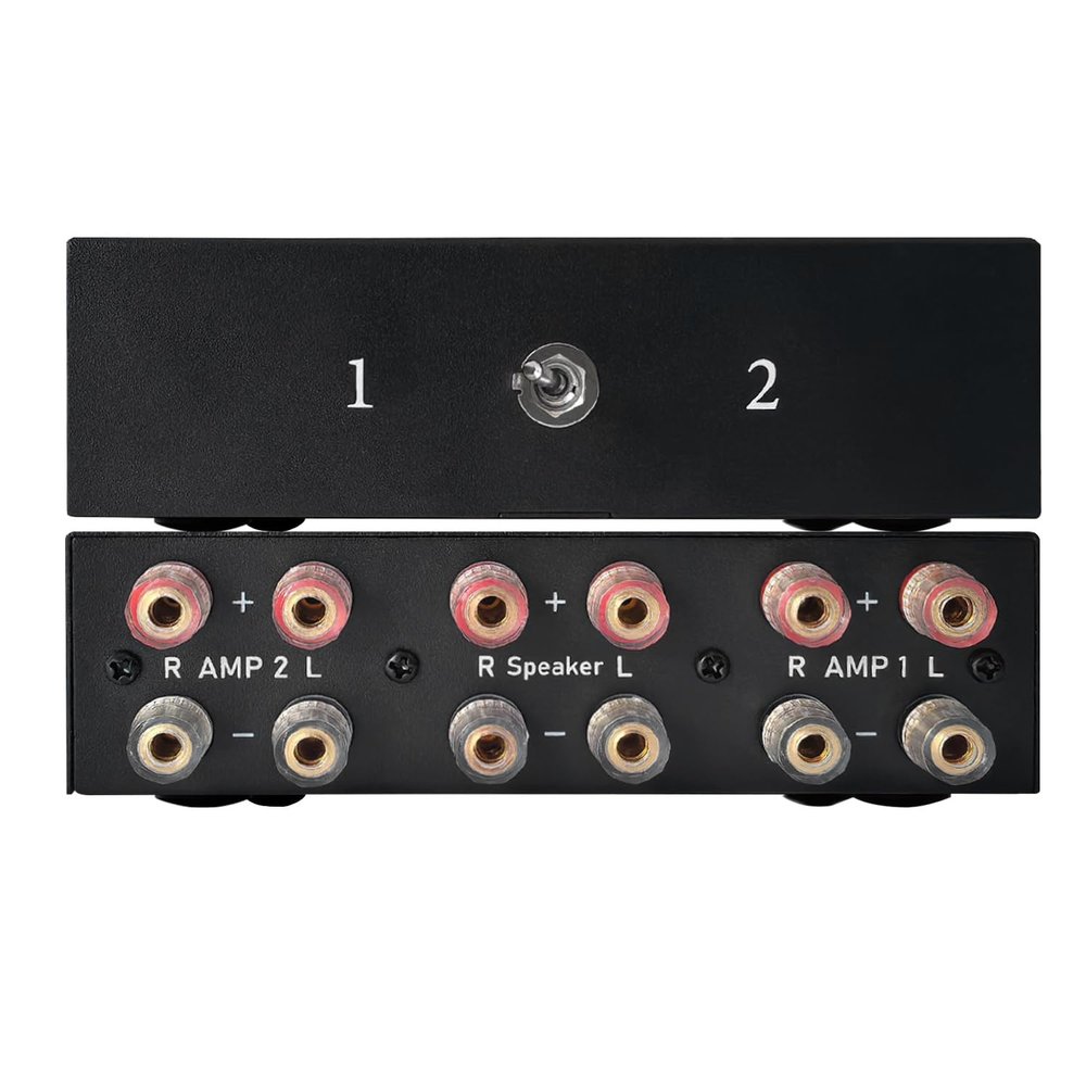 Azduou 2 Way Bidirectional Amplifier Speaker Selector, 2(1)-in-1(2)-Out Amplifier Speaker Switcher, AMP A/B Switch Splitter 2-Port Loudspeaker Control Combiner Box